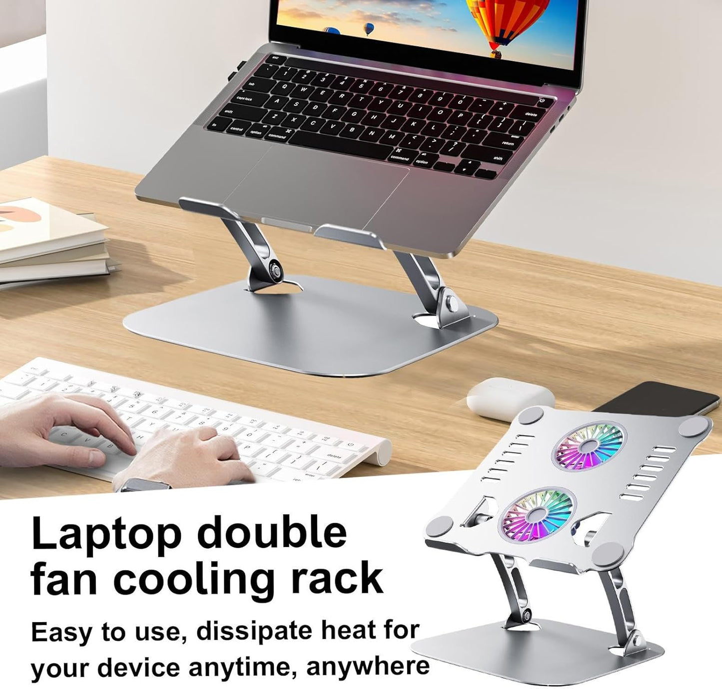 Laptop Cooling Stand - Aluminum Alloy Support, Fan Pad | 30cm Ergonomic Riser with Heat Dissipation Feature, Foldable Adjustable Laptop Holder for Desks, Business Setups