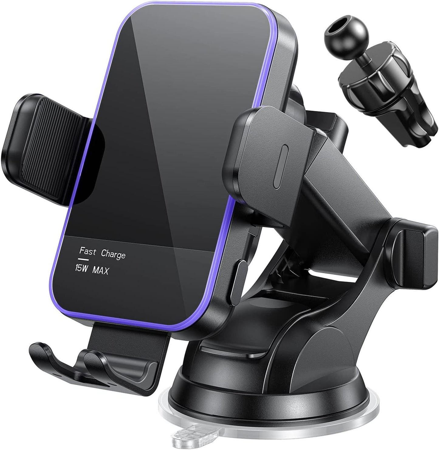 Wireless Car Charger,【7 Colored LED Backlit】 Mosurr 15W Auto Clamping Phone Holder Car Mount Charger for iPhone 16 15 14 13 12 Mini Pro Max 11, Samsung Galaxy S24 Ultra S23 S22 S21+ S10+ Note 20, etc
