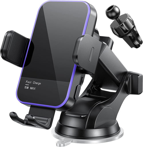Wireless Car Charger,【7 Colored LED Backlit】 Mosurr 15W Auto Clamping Phone Holder Car Mount Charger for iPhone 16 15 14 13 12 Mini Pro Max 11, Samsung Galaxy S24 Ultra S23 S22 S21+ S10+ Note 20, etc