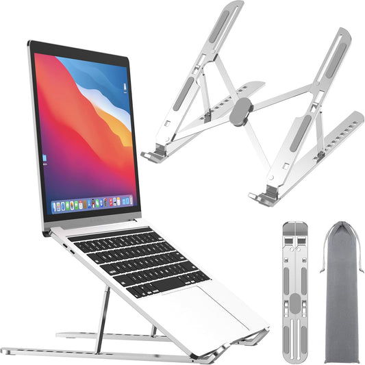 Laptop Stand for Desk,Aluminum 10-Levels Adjustable Laptop Riser Portable Laptop Holder,Ventilated Cooling pad Notebook Stand for MacBook Pro Air,Lenovo,Dell,HP,More 10-15.6”Laptops,Tablet (Grey)