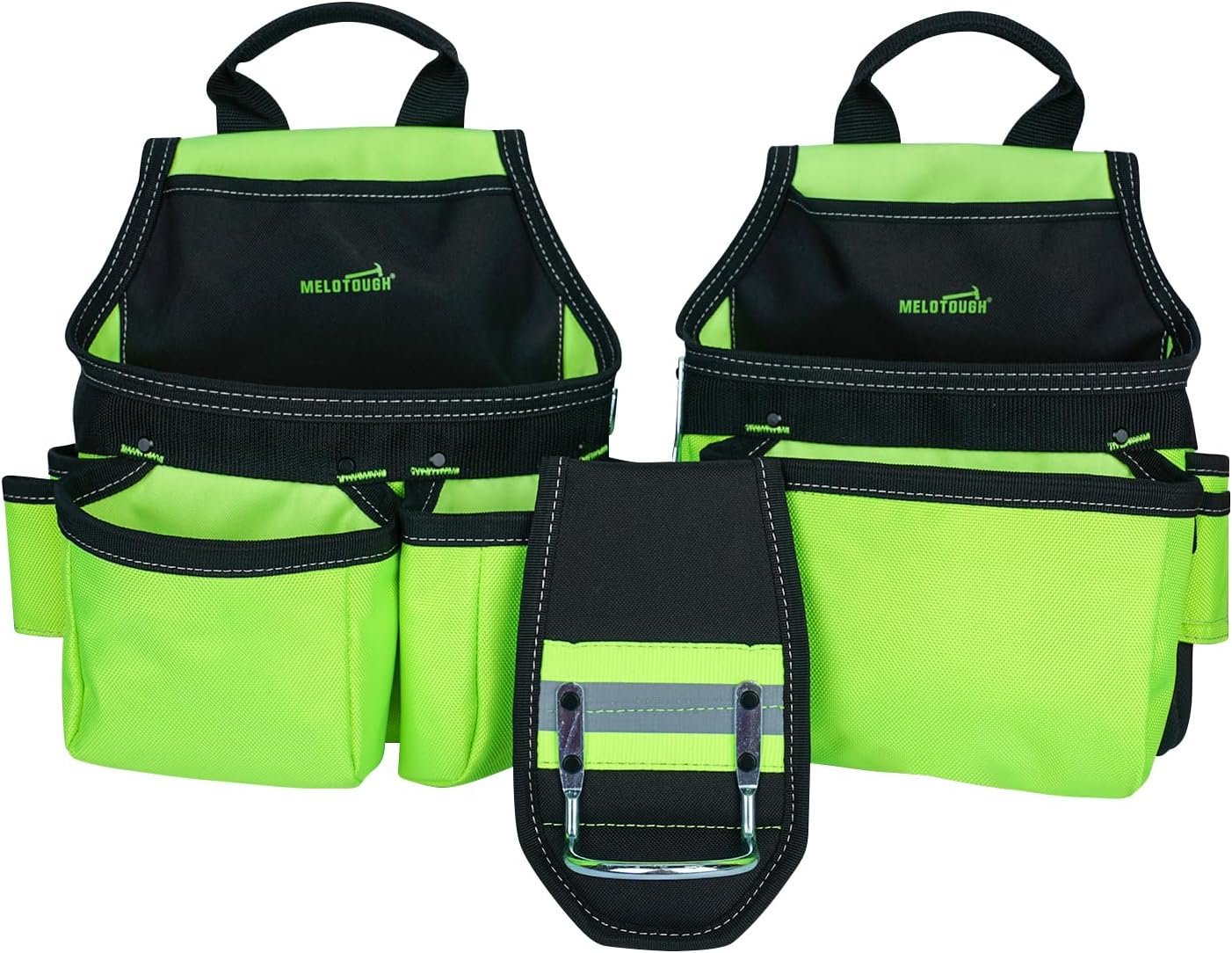 MELOTOUGH Reflective Safety Tool Belt with Suspenders Hi Vis Tool Bag Suspenders Tool Belt Construction Heavy Duty Work Suspension Rig (Hi Viz Lime)