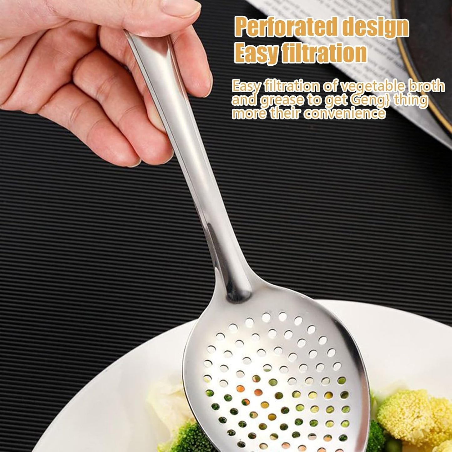 Slotted Spoon Stainless Steel - 15IN Nonstick Cooking Skimmer Utensil | Heat-Resistant Scoop Strainer for Buffet, Outdoor Kitchen, Baking Prep, Home Mixing and Food Serving Tools