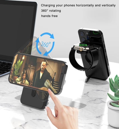 Premium 3-in-1 Wireless 10000mah Charging Station & MagSafe Power Bank for iPhone 12/13/14/15 Series, Apple Watch, & AirPods - Includes USB-C Cable & AU Wall Charger