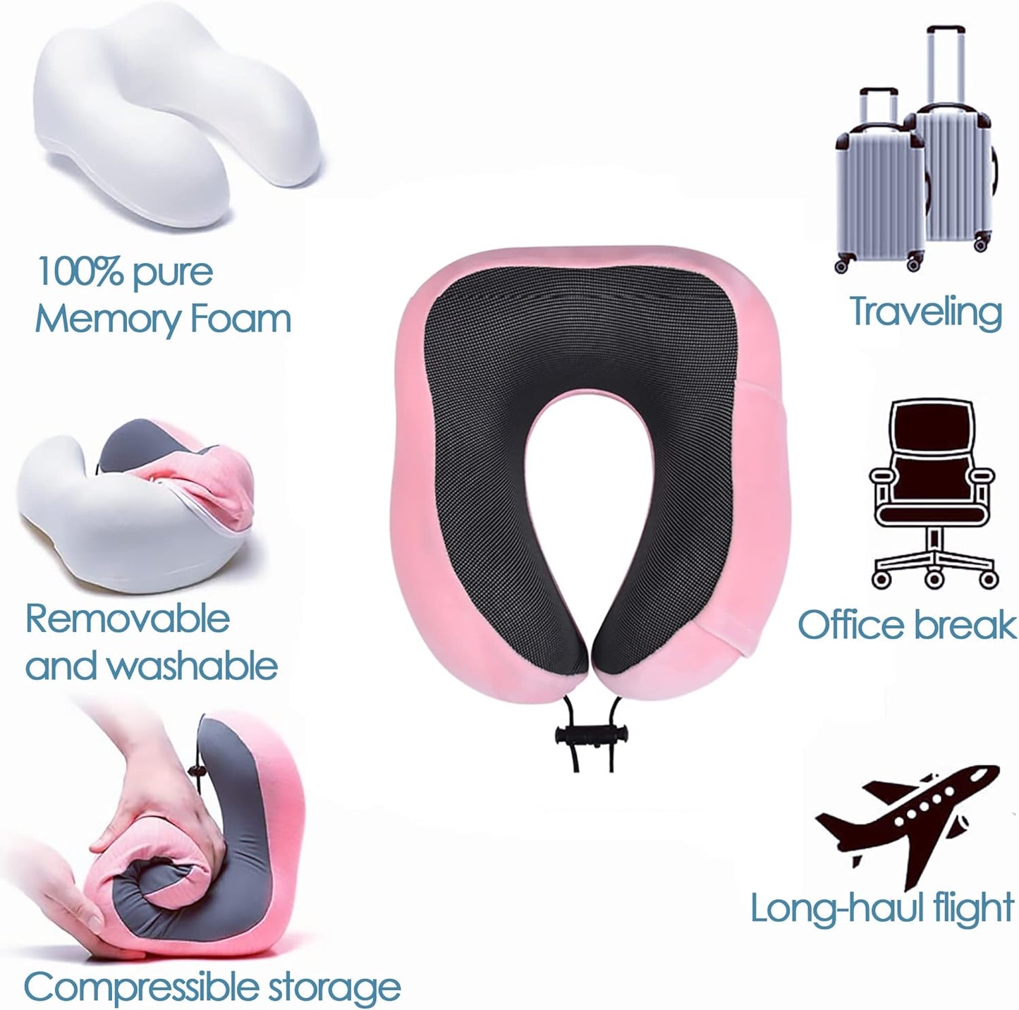 Bestek Memory Foam Travel Neck Pillow with 3D Eyemask and Earplugs, Neck Support Flight Pillow for Airplane Car Bus Train Travelling Camping