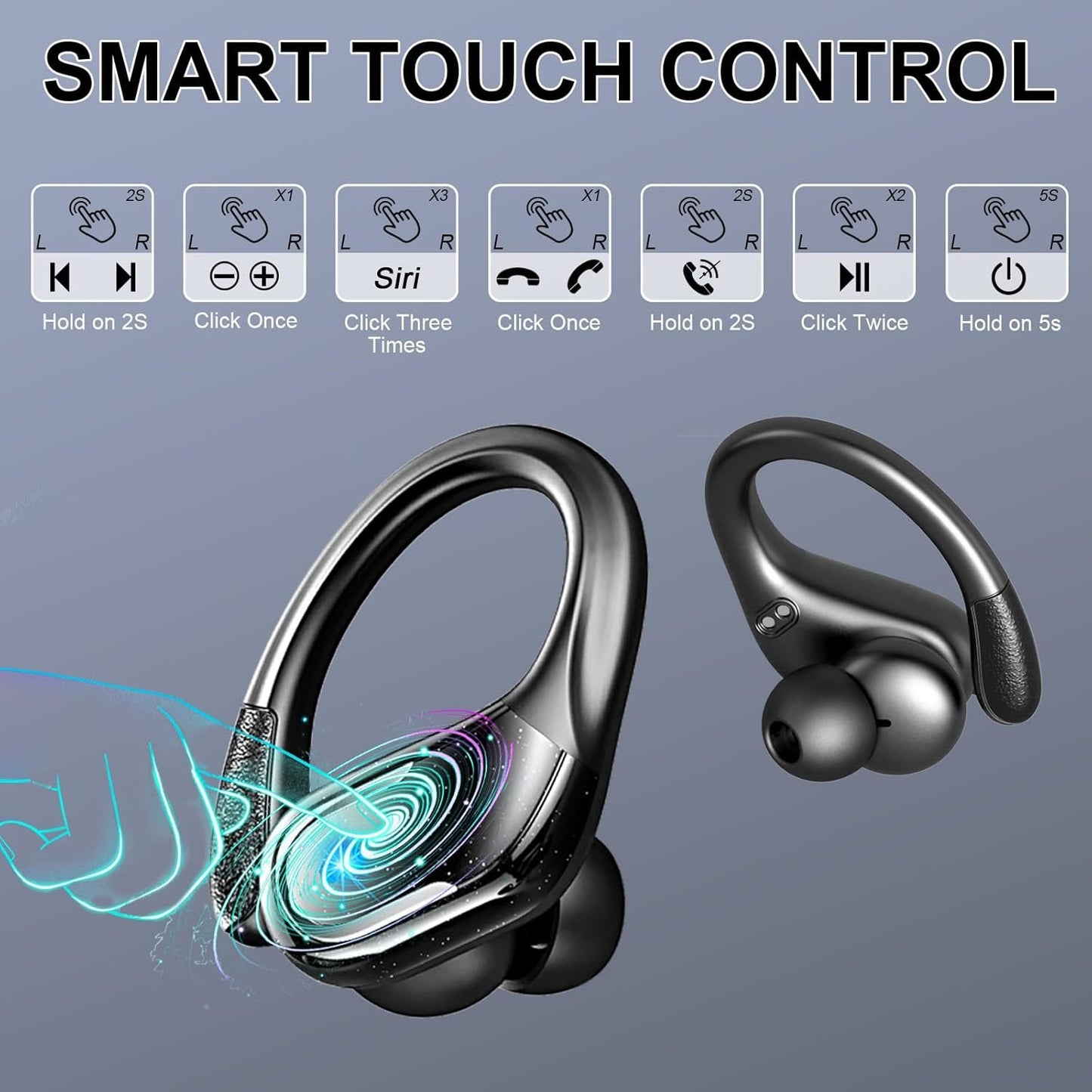 Wireless Earbuds Sport, Bluetooth 5.4 Headphones 2024 Bluetooth Earbuds with 75Hrs Stereo, 4 ENC Mic, Over-Ear Buds with Earhooks Noise Canceling Earphones , IP7 Waterproof Headset for Workout/Running