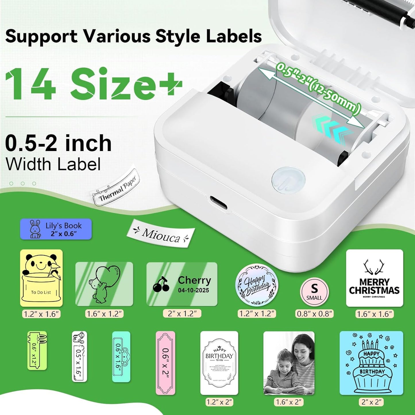 Label Maker Machine with Tape - Mini Sticker Printer Bluetooth Label Printer for Home Office Organization, Portable Thermal Sticker Maker Print Pod with Multiple Templates for Phone(White)