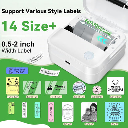 Label Maker Machine with Tape - Mini Sticker Printer Bluetooth Label Printer for Home Office Organization, Portable Thermal Sticker Maker Print Pod with Multiple Templates for Phone(White)