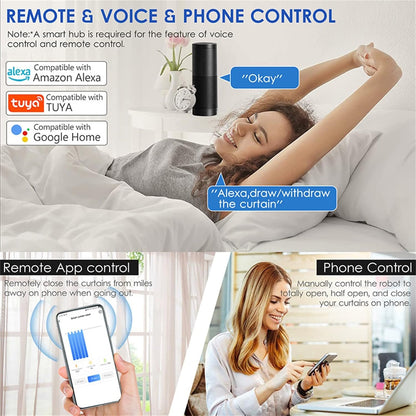 Automatic Curtain Opener Closer Robot Wireless Smart Curtain Motor Timer Voice Control Smart Home Automation Device for for I Rail/U Rail/Rod Compatible with Alexa Google,I Rail