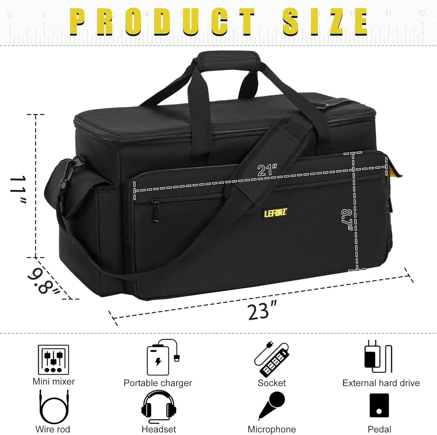 Large DJ Cable File Gig Bag DJ Equipment Organizer Bag with Detachable Dividers and Padded Bottom,Travel Music Bag for Professional DJ Gear,Sound Equipment, Musical Instrument and Accessories