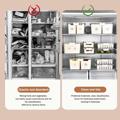 MLKLDOU Fridge Organisers Vegetable Fruit Storage Container,Refrigerator Organizer Bins with Lids & Handle,Stackable Fridge Organizer,Pantry Multipurpose Divided Organizer Boxes (Low)