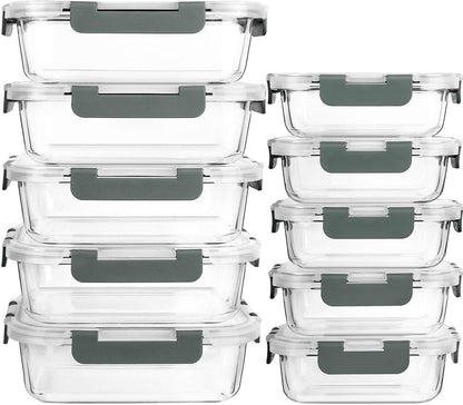 [10-Pack] MCIRCO Glass Meal Prep Containers With Lids, Food Storage With Snap Locking Lids, Airtight Lunch Boxes, Microwave, Oven, Freezer and Dishwasher Safe