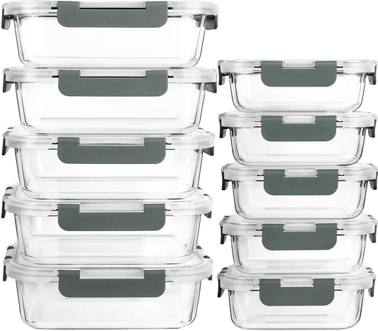 [10-Pack] MCIRCO Glass Meal Prep Containers With Lids, Food Storage With Snap Locking Lids, Airtight Lunch Boxes, Microwave, Oven, Freezer and Dishwasher Safe