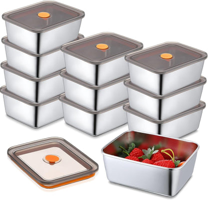 Layhit 10 Set Stainless Steel Food Containers with Lids Metal Marinating Snack Containers Box for Lunch, Leftovers, Dishwasher & Freezer Safe (18 oz)