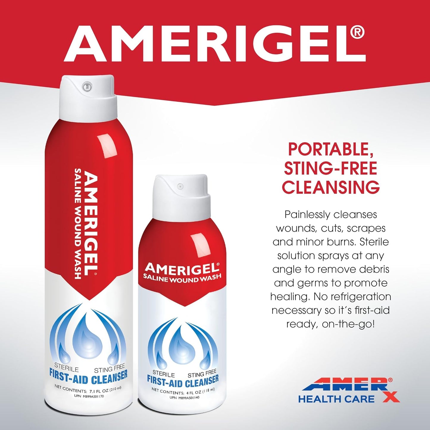 AMERIGEL - Saline Wound Wash - First Aid Cleansing Solution - Advanced Skin and Wound Care - 4 Fl. Oz.