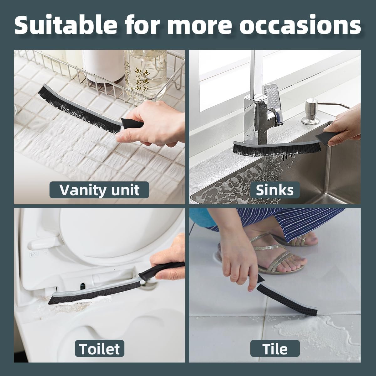 TQRR Cleaning Brush-Hard Bristle Crevice Cleaning Brush, Multifunctional Grout Brush, Gap Scrub Brush with Hanging Hole, Cleaner Tools for Kitchen, Sinks, Shower, Tile, Toilet, Window(4, Black)