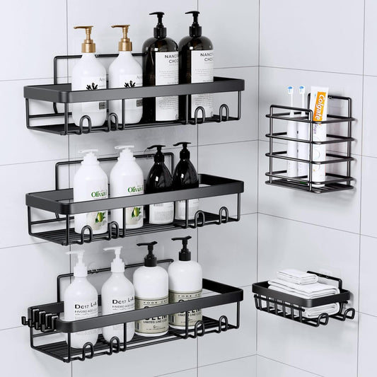 Adhesive Shower Caddy Organizer Shelves Rack - 5 Pack Corner Bathroom Storage Organization, Home & Kitchen Decor Inside RV Accessories, Hanging First Apartment Household Camper Essentials