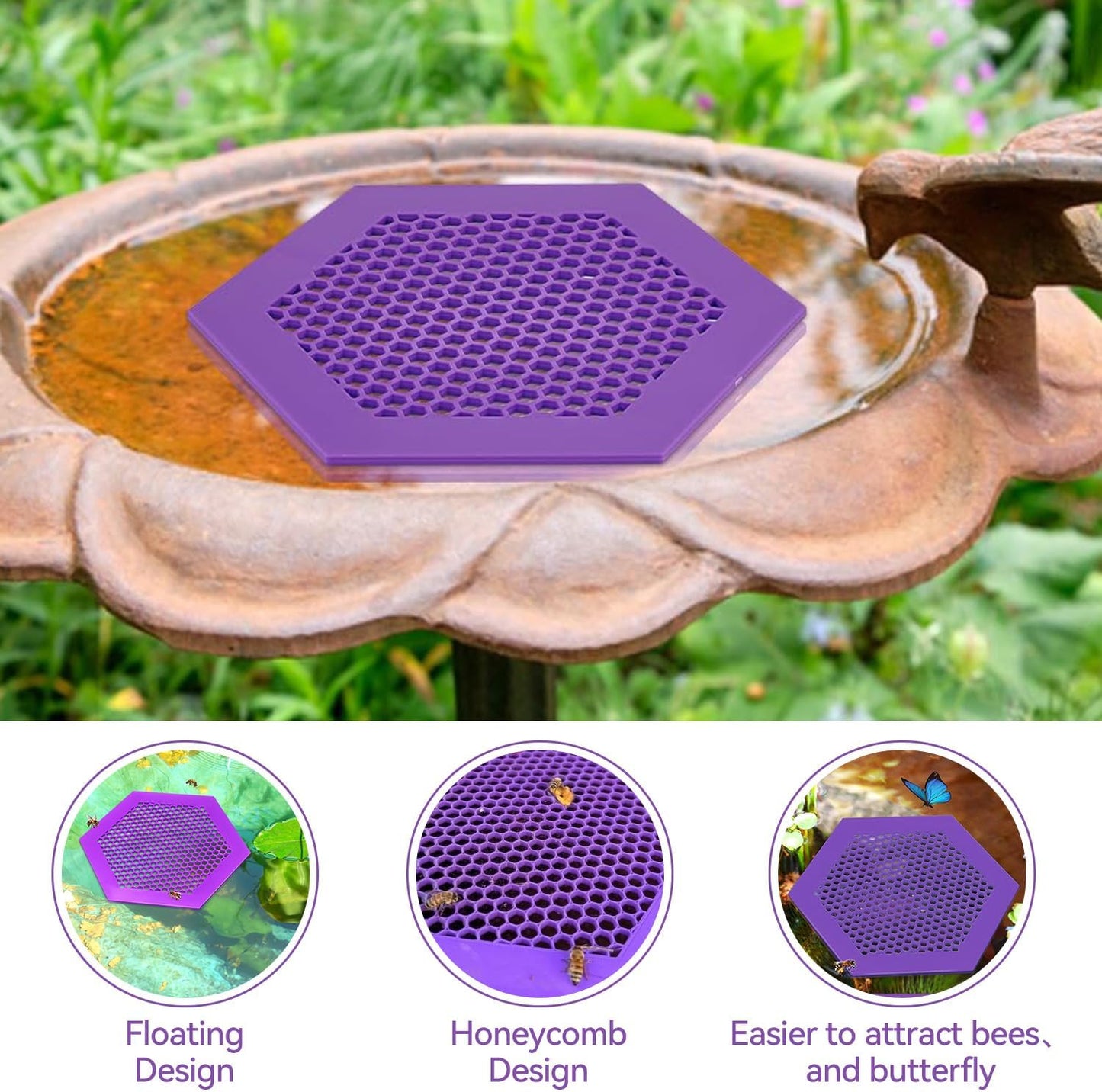Proxima Direct 1 Pack Large Floating Bee Island for Driking Floatable Bee Waterer Bee Feeder with Beehive Design, Floating Watering Station for Feeding for Outdoor Garden (Purple)