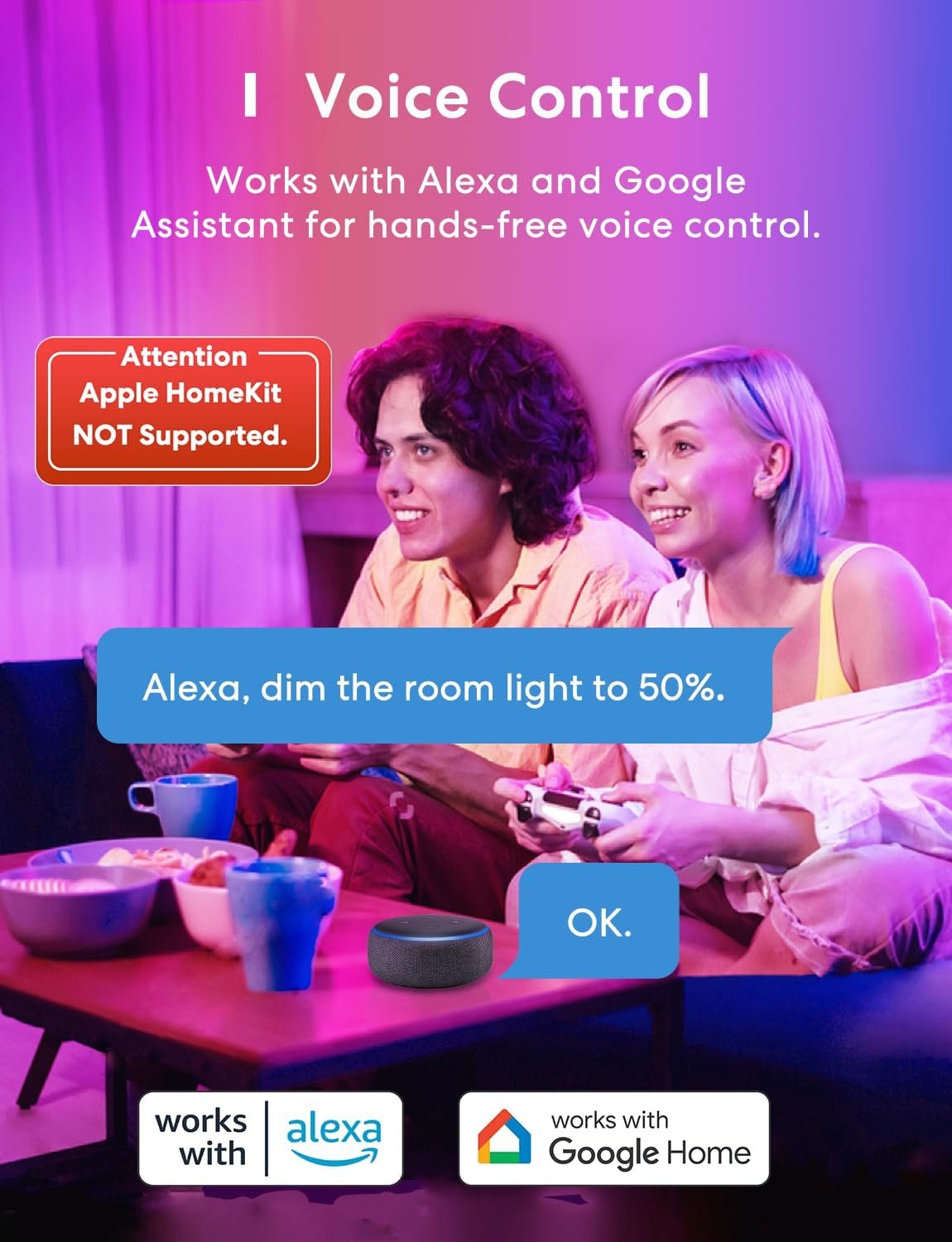 meross Smart Wi-Fi LED Bulb, E27 Light Bulb, Multiple Colors, RGBCW, 60W Equivalent, Compatible with Alexa, Google Assistant, SmartThings, No Hub Required, 4 Pack