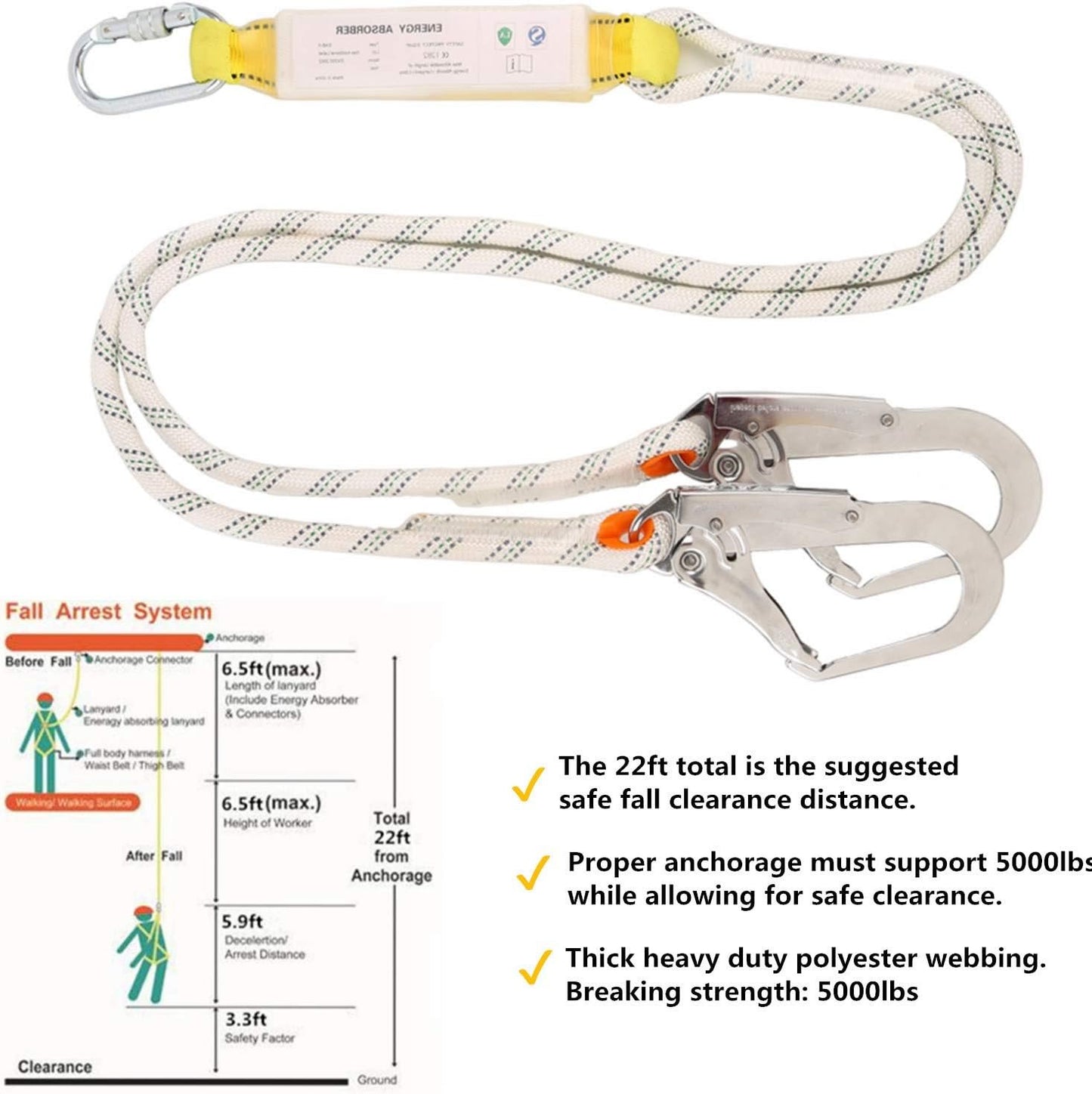 Full Body Safety Harness Tool Fall Protection with D-Rings and Waist Belt,Universal Personal Protective Equipment