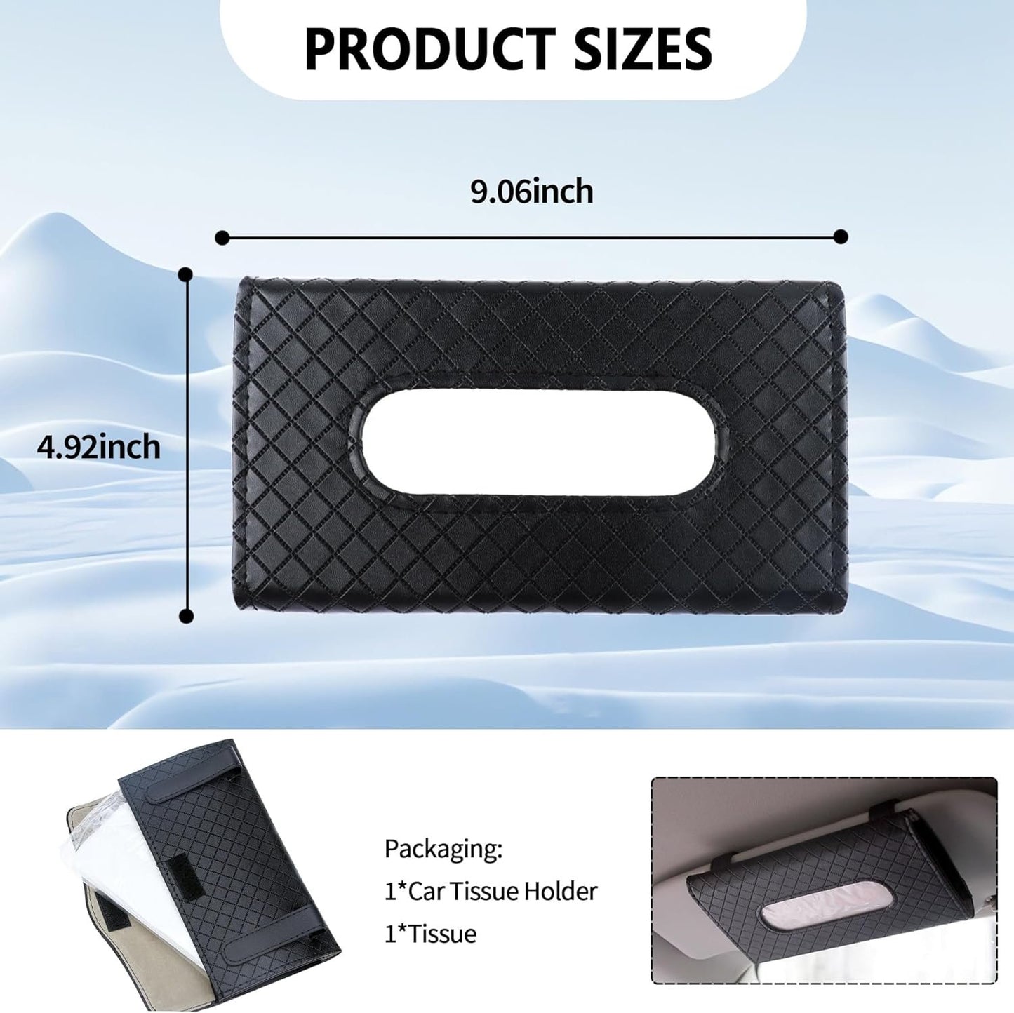 Car Tissue Holder,Leather Car Organizer Car Tissue Box Holder with Plaid Design,Universal Car Accessories Interior Car Napkin Holder for Visor,Door,Center Console,Sunroof