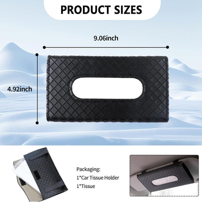 Car Tissue Holder,Leather Car Organizer Car Tissue Box Holder with Plaid Design,Universal Car Accessories Interior Car Napkin Holder for Visor,Door,Center Console,Sunroof