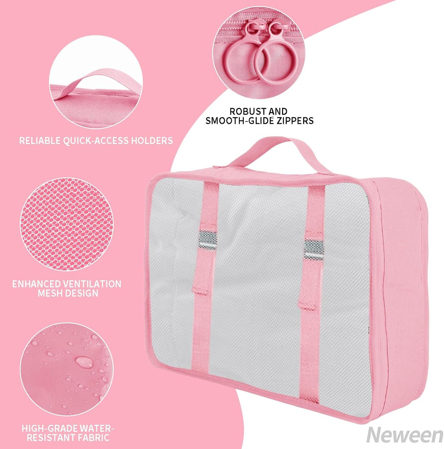 Neween 9PCS Packing Cubes for Suitcases, Travel Luggage Packing Organisers with Shoe Bag & Cosmetic Bag, Waterproof Travel Essential Cube Accessories Clothes Toiletries Storage Pouch (B-Pink)