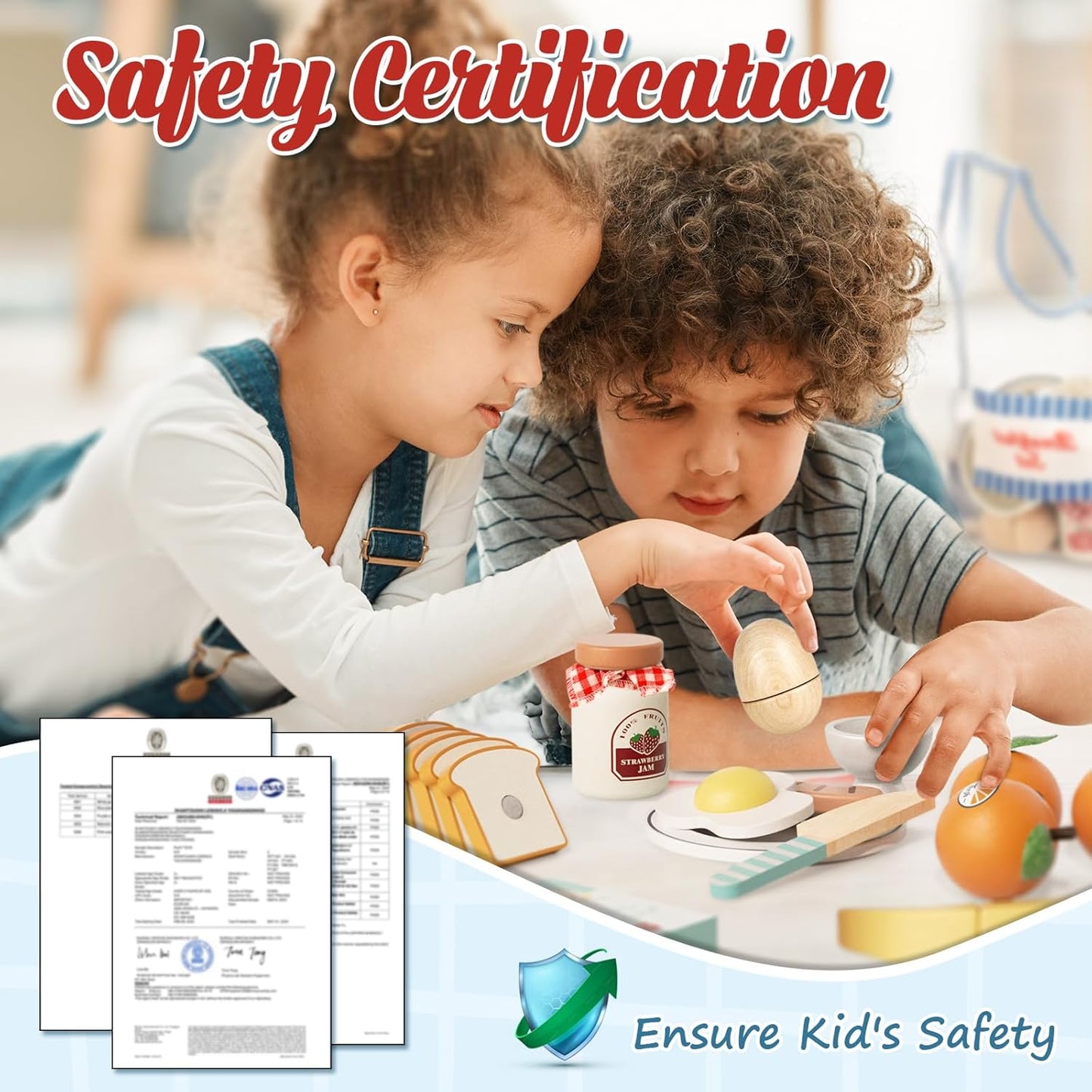 Lehoo Castle Play Food, Pretend Wooden Role Play Food Set, Play Kitchen Toy, Toddler Toys Cutting Fruit Breakfast, Kitchen Accessories Cutting Food Toys for Kids Ages 3+