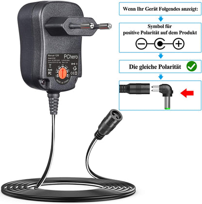 PChero 12W Universal AC/DC Power Supply with 8 DC Plugs, Suitable for Devices from 3 V to 12 V