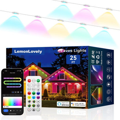 Permanent Outdoor Lights -Smart Eave Lights for House 25ft with 18 LED, RGB+IC IP67 Waterproof Eternity Lighting for Daily Decor, Work with Remote, APP, Alexa, Google Assistant