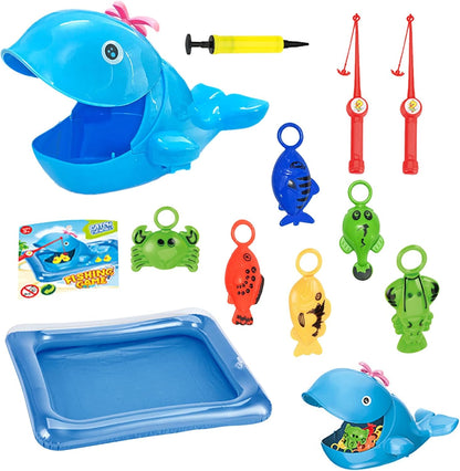 Toddler Fishing Toy Set – Inflatable Swimming Fish Pool Game with Hand Pump | Water Table Bathtub Toy for Summer Outdoor Play, Bath Time Fun & Kiddie Party Favors – Interactive Bath Game for Boys & Gi