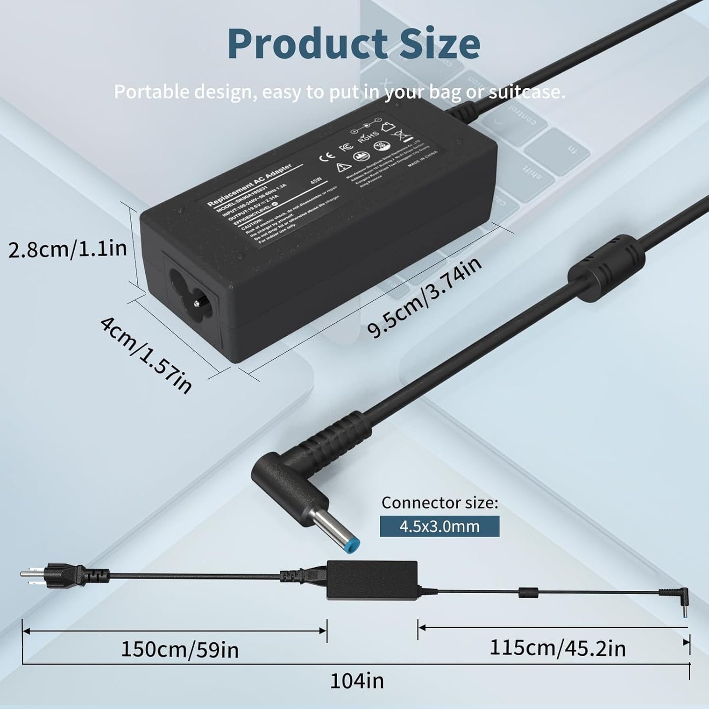 45W Charger for HP Laptop with Smart Blue Tip-Compatible with HP Stream 11 13 14 Pavilion x360 11 13 15 17 Elitebook/ProBook 430 440 450 G3 G4 G5 G6 G7 Envy/Spectre X360 13 15 Notebook Power Supply