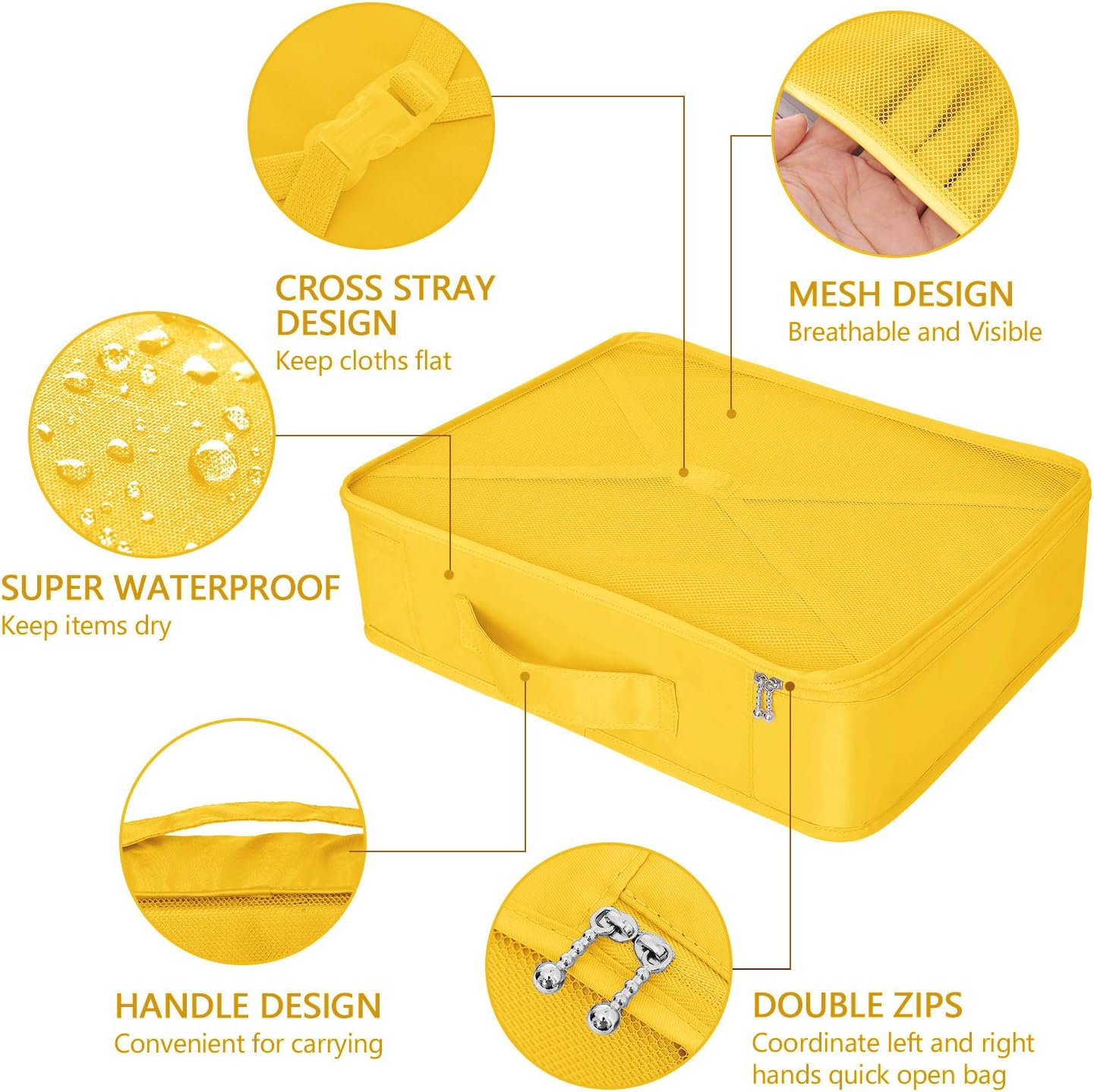Suitcase Organizer 8 Pieces Latest Travel Design Travel Organizers Include Waterproof Storage Bag Shoe Compression Bags for Travel, yellow