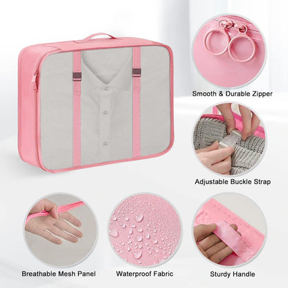 Suitcase Organizer, 11 Pieces Waterproof Packing Cube Set, Separators Bags Travel Travel Organizer with 3 Liquid Travel Containers, for Clothing Underwear Footwear Sacks - Pink
