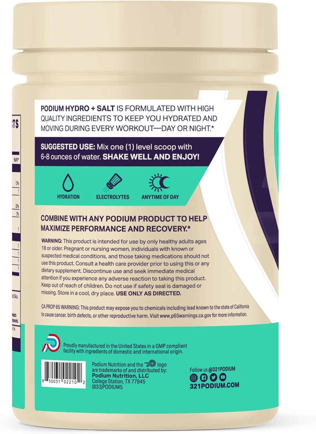 Podium Nutrition, Instantized BCAA Powder, Hydro and Salt, Mango Peach, 30 Servings, Electrolytes, Hydration, Recovery