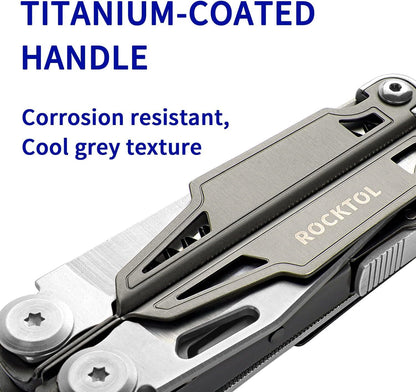 ROCKTOL Multitool,19 in 1 Multitool Pliers with Titanium-Plated Handle Safety Locking Lightweight EDC Tool Nylon Sheath for Gifts,Men,Outdoor Survival,Hiking,Camping