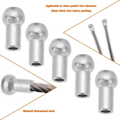 YINETTECH 5PCS 11mm Ball End Cable Stopper 4.5mm Bore Zinc-Plated Steel Wire Compatible with 6mm Wire Rope Cable for Home Gym Machine Accessories