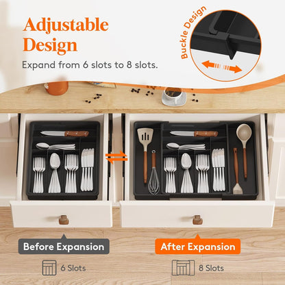 Lifewit Expandable Silverware Drawer Organizer, 22.4 x 16.7 x 2 inches, Adjustable Utensil Cutlery Tray for kitchen, Plastic Flatware Spoon Fork Knives Holder Storage Divider,1 Pack, Black