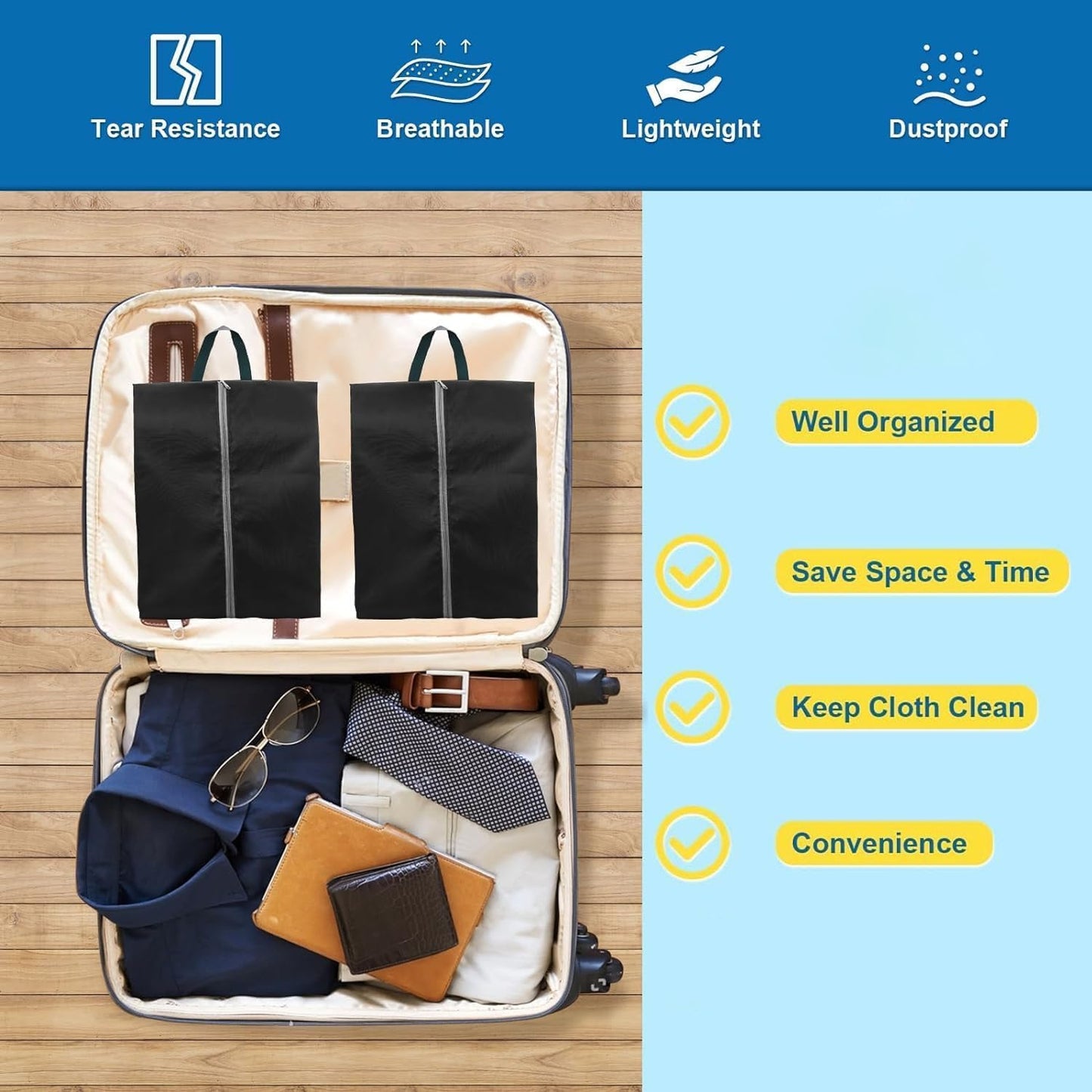 6 x Travel Shoe Bags, Waterproof Dust Bags for Shoes, Shoe Bag with Handle Zip for Shoes, Separating Shoes and Clothes, Portable Travel Accessories, Black+Green+Blue, Footwear Bag