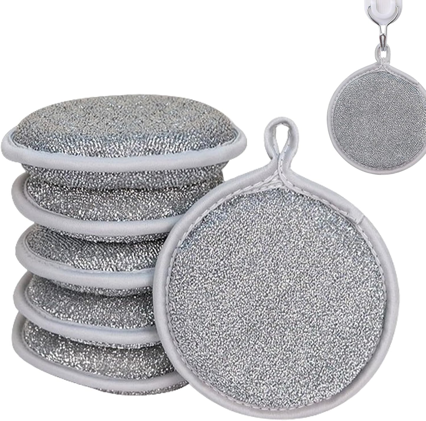 Dish Sponges Kitchen, Steel Wire Reusable Scrub Sponge, 6pcs Multipurpose Cleaning Cloths, Compact Non Scratch Scouring Pads for Tableware, Utensils, Cookware and Sink Cleaning