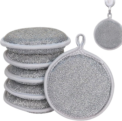 Dish Sponges Kitchen, Steel Wire Reusable Scrub Sponge, 6pcs Multipurpose Cleaning Cloths, Compact Non Scratch Scouring Pads for Tableware, Utensils, Cookware and Sink Cleaning