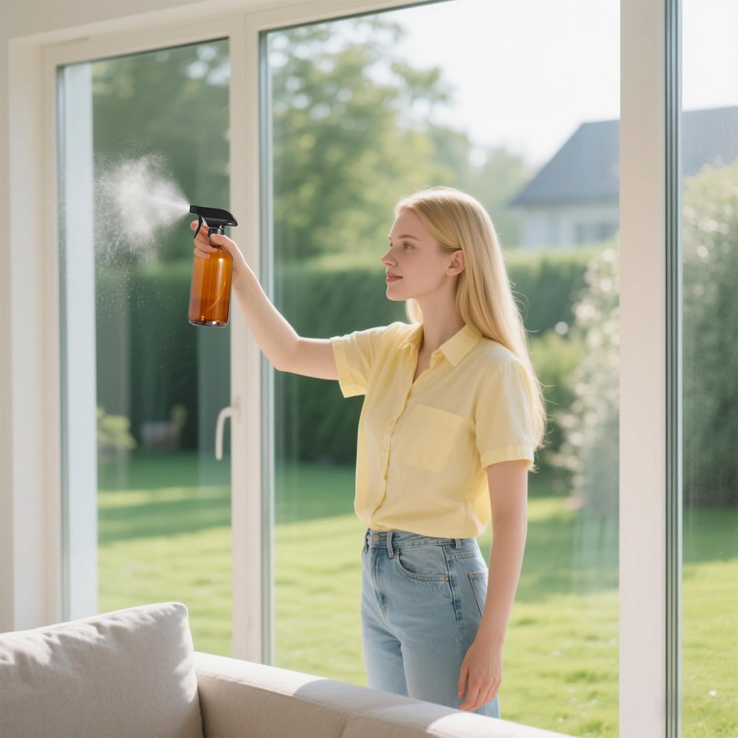 Kuleyng 500ml Amber Glass Spray Bottles – Pack of 4 | Refillable Empty Sprayers with Adjustable Nozzle for Cleaning, Plants, Essential Oils & Hair Care | UV Protection for Sensitive Liquids