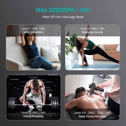 Mebak 3 Professional Muscle Massage Gun Massage Gun Deep Tissue Body Pain Relief Electric Silent Massager 3200RPM 7 Head 5 Speed 12 mm Width