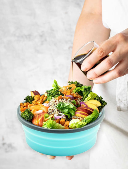 Lunememo 8 Pack Collapsible Silicone Food Storage Containers with Lids, Freezer & Dishwasher Safe, Foldable Lunch Box for Camper, Leftovers, Meals, Blue