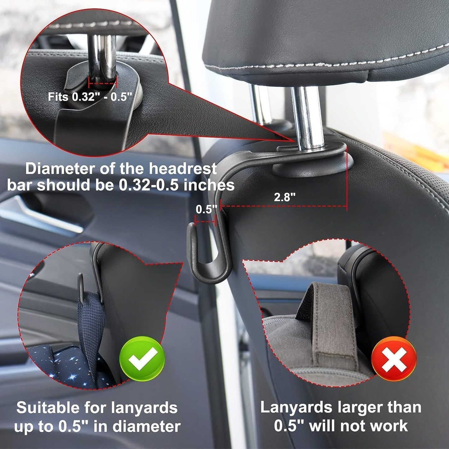 Car Accessories Interior, 4 Pack Car Accessories Include 1 Car Tissue Holder, 1 Car Sunglasses Holder, 2 Car Seat Headrest Hook, Christmas Automotive Car Essentials for Car Sun Visor ï¼ˆBlackï¼‰