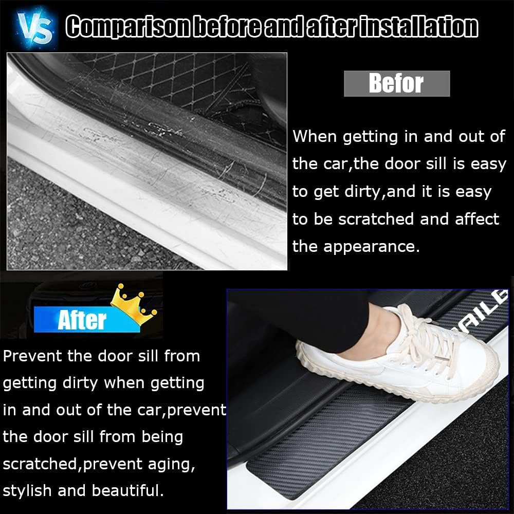 Kakash Custom Interior Accessories for Chevy Trailblazer 2021 2022 2023 Leather Car Door Sill Trim,4D Carbon Fiber Leather Door Entry Guard Sticker 4 pieces/set(Red)