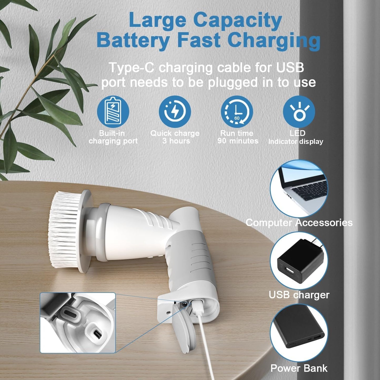 Portable Electric Spin Scrubber for Bathroom, GRUTTI Cordless Handheld Power Scrubber Cleaning Brush with 4 Replaceable Brush Heads for Tub Floor Tile Bathroom Kitchen Dishes Car Washing