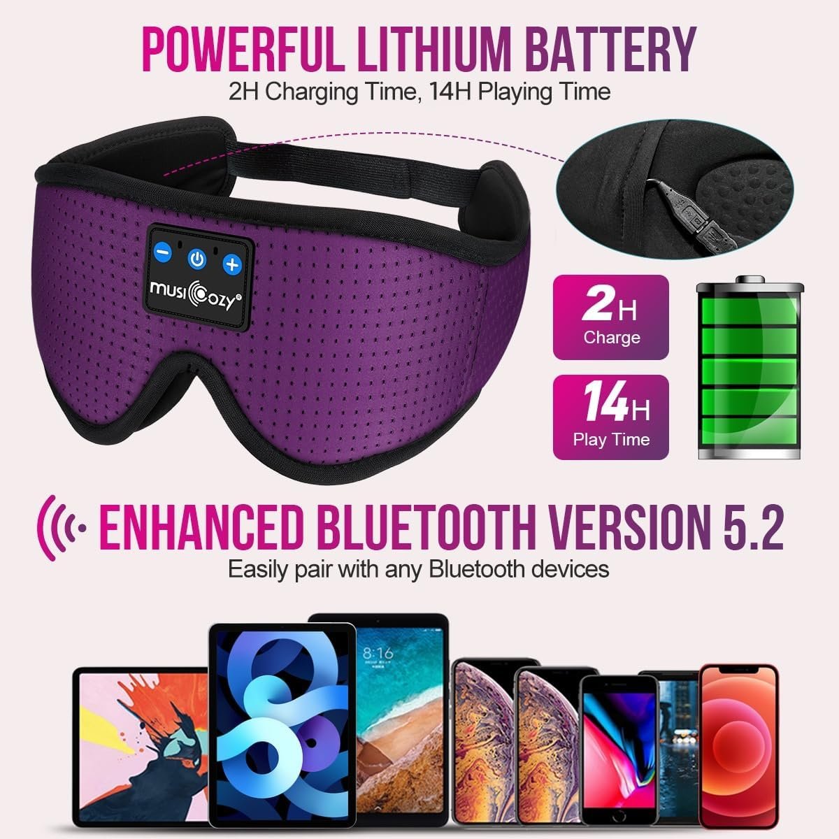 MUSICOZY Sleep Headphones Bluetooth Headband Breathable 3D Sleeping Headphones, Wireless Music Eye Mask Sleep Earbuds for Side Sleepers Women Office Air Travel Cool Tech Gadgets Unique Gifts