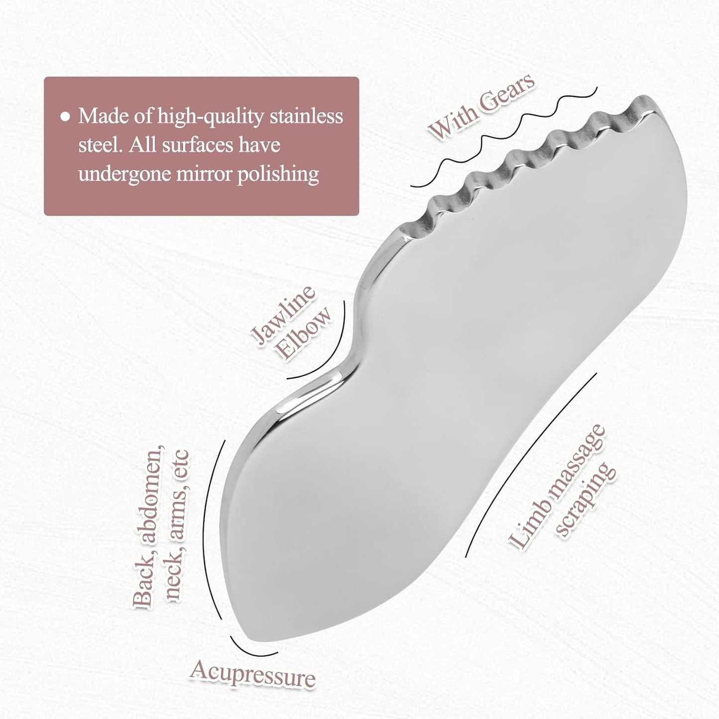 Gua Sha Stainless Steel, Manual Guasha Facial Tool, Metal Gua Sha Face Tool Facial Massager for Full Body Massage Fatigue Relief and Reduce Puffiness (Silver)