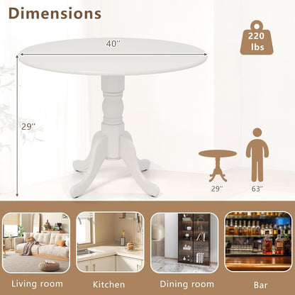 SILKYDRY 40-inch Round Dining Table, Rubber Wood Kitchen Dinette Table for 4 with Circle Tabletop & Pedestal Base, Mid Century Modern Dinette for Gathering, Leisure, Apartment, Bar (White)