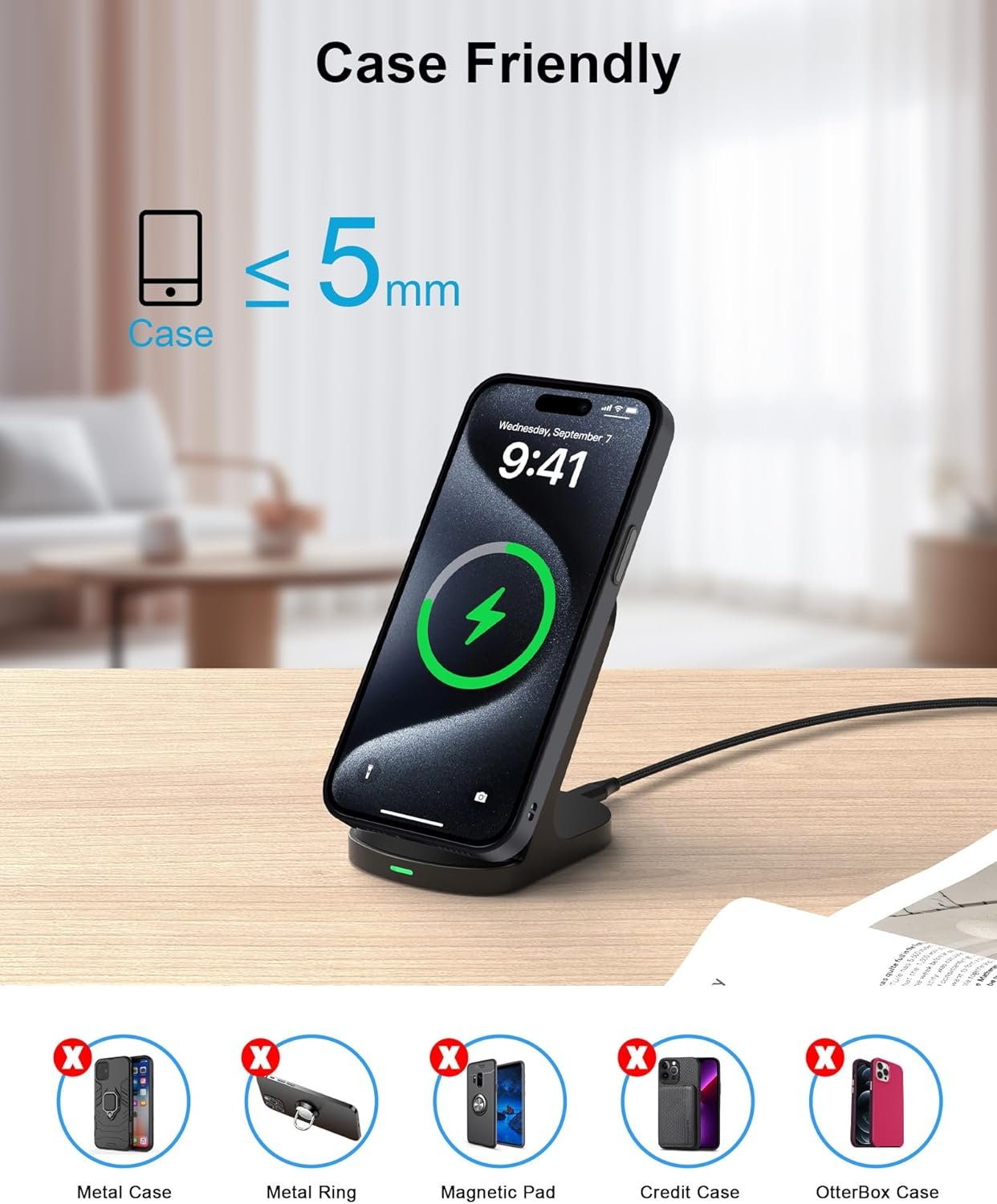 15W Fast Samsung Wireless Charger Stand, Qi Certified Wireless Charging Station for Samsung Galaxy S25 S24 S23 Ultra, Z Fold6, Z Flip5, Android Phone Wireless Charging Stand for iPhone 16 15 Pro Max